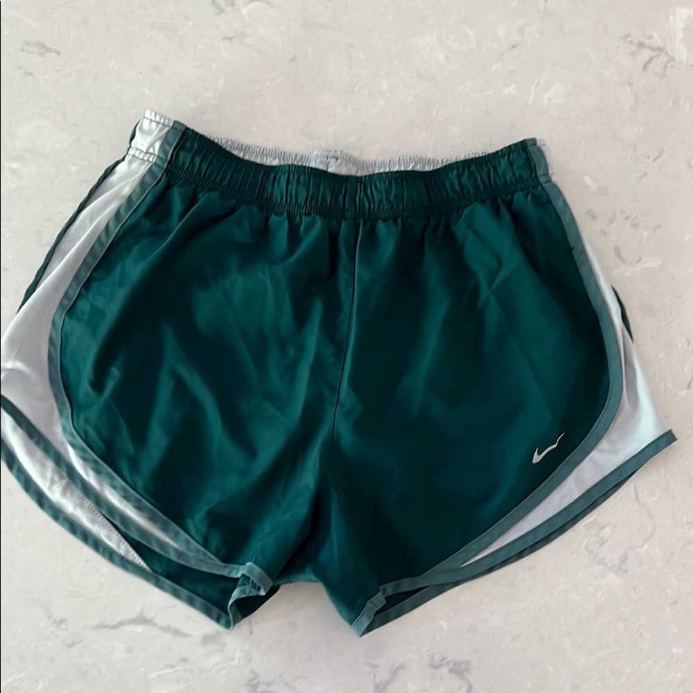 Nike Green and White Athletic Shorts with Elastic Waistband
